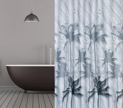 Produktbild von Textil Duschvorhang Palmen grau schwarz 120x200 cm hellgrau inkl. Duschvorhangringe