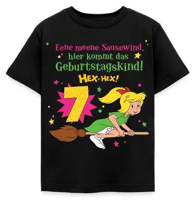 Produktbild von Spreadshirt Bibi Blocksberg Geburtstagsdesign 7 Jahre Kinder T-Shirt, 122/128 (7-8 Jahre), Schwarz