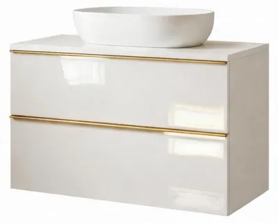 Produktbild von Waschtisch mit Unterschrank ONE Weiß Hochglanz 60x50x46 hängend Badezimmer mit 2 Schubladen Badezimmermöbel