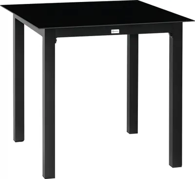 Zdjęcie produktu dla Stół ogrodowy Outsunny, kwadratowy stół jadalny do ogrodu, stół balkonowy dla 4 osób, stół tarasowy z blatem ze szkła hartowanego, aluminium, czarny, 80 x 80 x 74 cm