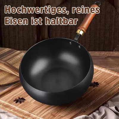 Produktbild von Handgeschmiedeter Eisentopf 24 cm, tiefer Bauchtopf ohne Beschichtung, antihaft