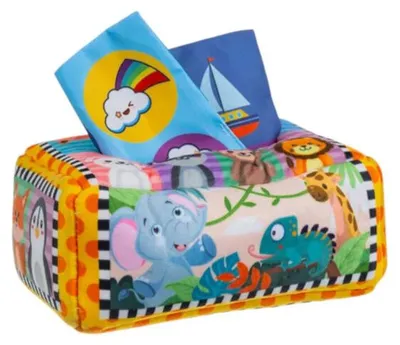Produktbild von Sinnesbox mit bunten Taschentüchern und Tierfiguren
