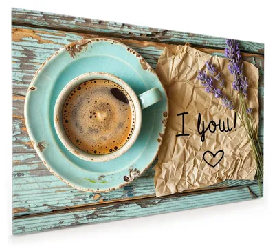 Produktbild von Küchenrückwand Spritzschutz Glas mit Motiv Tasse und Lavendel 40 x 40 cm