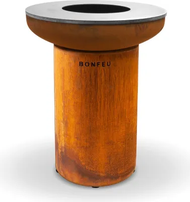 Image de BonFeu BonBiza CortenØ 80 cm -Foyer de jardin avec plaque de cuisson - Tonneau à feu & foyer - Bac à feu Corbeille à feu en acier stable - Avec plaque de cuisson pour cuisiner - Corbeille à feu pour le jardin