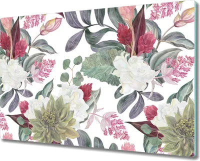 Produktbild von Herd-Abdeckplatte Glas Schneidebrett Ceranfeld-Abdeckung - 80x52 cm - Bunte Blumen