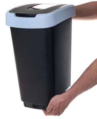 Image de Poubelle de cuisine - Poubelle avec couvercle basculant - 25 l - Pour le tri des déchets - Noir/Bleu