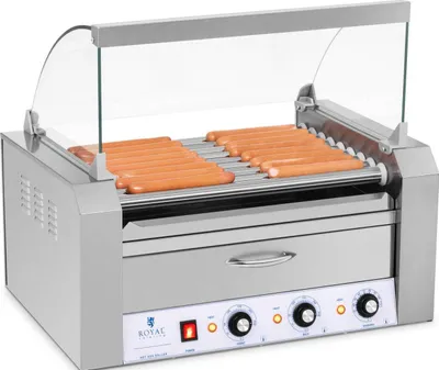 Obrázek produktu pro Expondo Royal Catering Gril na hot dogy – 9 válečků – zásuvka na ohřev – nerezová ocel