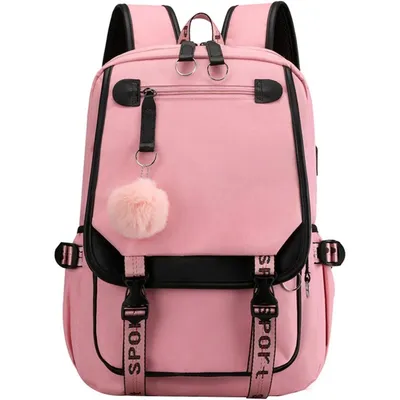 Productafbeelding van Rugzak voor meisjes, tienermodel, met USB-oplaadpoort, waterdicht, met laptopvak, roze schooltas