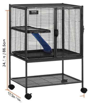 Obrázok produktu pre Klietka pre fretky s kovovými valčekmi, 4-poschodová konštrukcia, dvojitý prístup, čierna, 24x17x34 palcov