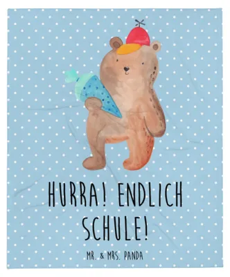 Produktbild von Mr. & Mrs. Panda Kuscheldecke Bär Schultüte - Blau Pastell - Geschenk, Teddy, Schulanfang, Couchdecke, Tagesdecke, Sofaüberwurf, Erster Schultag, Grundschule, Bettdecke
