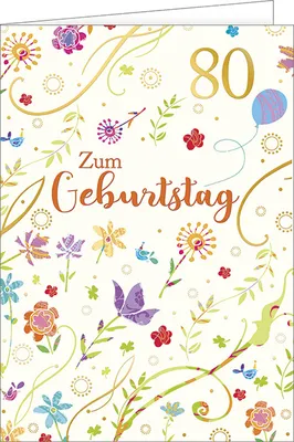 Produktbild von 80. Geburtstag - A4 Karte mit Umschlag – Blumen - „Zum 80. Geburtstag“
