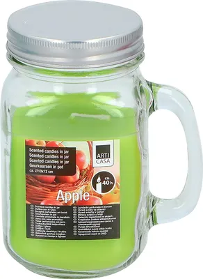 Produktbild von Duftkerze im Glas mit Henkel und Schraubverschluß, Brenndauer ca. 40 Std., Duft Apfel