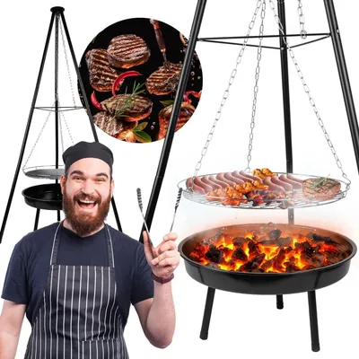 Obrázek produktu pro Trojnožka s roštem Zahradní gril Ohniště Zahradní gril Závěsný gril
