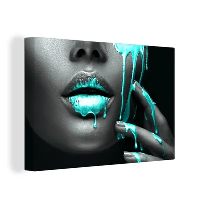 Obrázok produktu pre OneMillionCanvasses® - Maľba na plátne - Obraz na plátne Nástenná maľba na plátne - Rty - modré - čierne - 150x100cm - Fotografia na plátne - maľba na