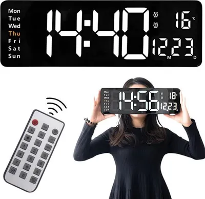 Obrázek produktu pro Verk 27453 Multifunkční nástěnné digitální hodiny s teploměrem černé