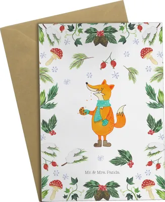 Produktbild von Mr. & Mrs. Panda Beileidskarte Fuchs Keksdose - Weiß - Geschenk, Grußkarten, hochzeitskarten, einladungskarten, Weihnachten, weihnachtskarten, babykarte, osterkarten