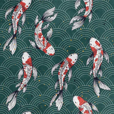 Image de Royal Velvet Tissu polyester A coudre - motif carpe koï sur la vague