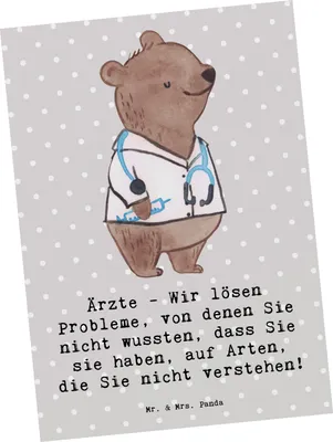 Produktbild von Mr. & Mrs. Panda Postkarte Arzt Probleme Lösen - Grau Pastell - Geschenk, Ärztin, Ansichtskarte, Berufsprodukte, Klinikarzt, Geschenke für Berufstätige, Chirurg, Medizin