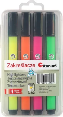 Produktbild von Dreieckige Textmarker 4 intensive Farben in einem Etui mit abgeschnittener Spitze
