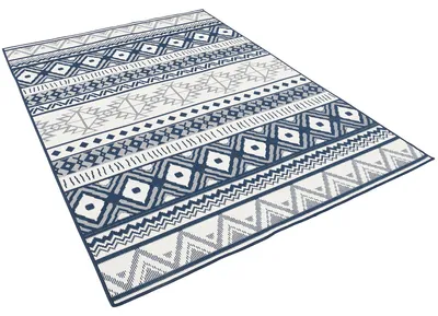 Produktbild von In- und Outdoorteppich Beidseitig Cape Cod, Größe:80x140 cm, Design:Ethno Blau Creme