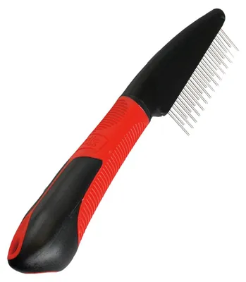 Image de Karlie Peigne de toilettage à dents rotatives pour chiens Court/Long - caoutchouc - rouge/noir - 21x5 cm