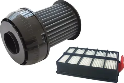 Two vacuum cleaner filters are shown against a white background. One is a cylindrical filter, and the other is a rectangular flat filter.