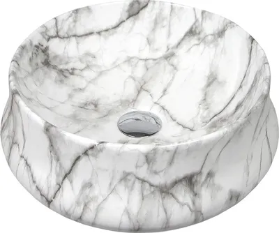 Produktbild von Keramik Waschbecken weiß Marmoroptik rund 400 x 400 x 140 mm