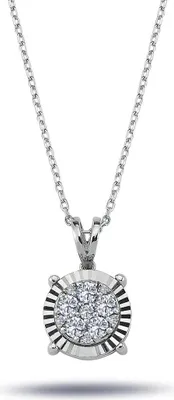 Produktbild von Diamant Rund-Anhänger Brillant-Schliff Halskette Collier in 14 Karat Weißgold