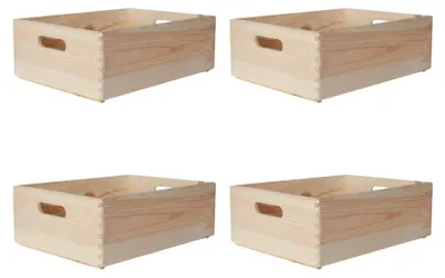 Productafbeelding van Creative Deco 4 x XL Grote Platte Houten Krat-Doos Kist, 40 x 30 x 14 cm