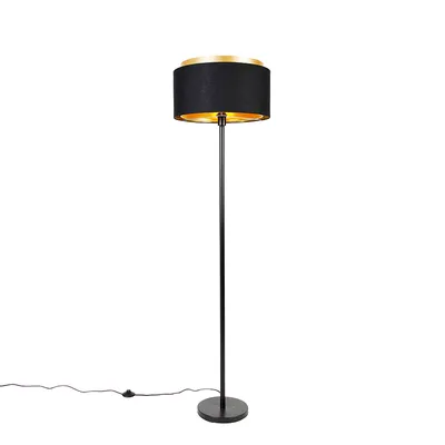 Produktbild von Moderne Stehlampe Schwarz mit Schirm Schwarz mit Gold Simplo