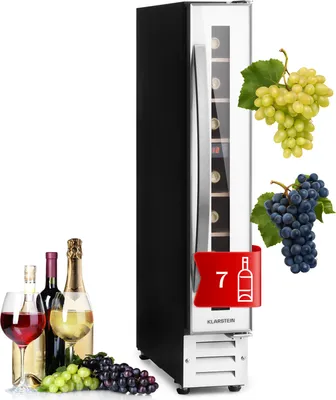 Produktbild von Klarstein Weinkühlschrank, 1 Zonen Getränkekühlschrank, Kleiner Einbau-Weinschrank Schmal, 20L Wein-Kühlschrank mit Glastür, Indoor/Outdoor Flaschenkühlschrank, Wine Fridge 5-22°C, 7 Flaschen