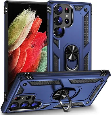 Produktbild von Schutzhülle für Samsung Galaxy S23 Ultra, Dual Layer Robust Militäre Fallschutz Hülle mit Ringhalterung Ständer Blau