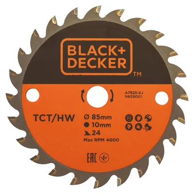 Produktbild von Black & Decker A7525-XJ, Holz, 8,5 cm, 1 cm, Hartmetall-bestücktes Wolfram (TCT), 4000 RPM, Metallisch