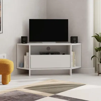 Immagine prodotto di Porta TV angolare Viva colore bianco 95.7x35.4x45.3H – Design Funzionale per spazi intelligenti