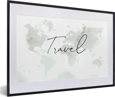Produktbild von MuchoWow® Gerahmtes Poster Weltkarte - Aquarell - Schwarz - Weiß 60x40 cm - Poster mit Schwarzem Bilderrahmen Wandposter Rahmen Foto Bilder - Schlafzimmer - Plakat in Rahmen - Drucken