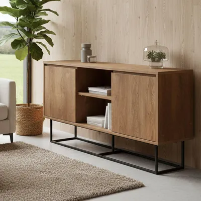 Produktbild von Dmora Alrakis Anrichte 140x36x72 cm Braun, 3 Regale, 3 Türen