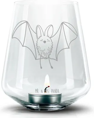 Produktbild von Mr. & Mrs. Panda Laterne Fledermaus Flügel - Transparent - Geschenk, Lustige Sprüche, windlicht mit gravur, Teelichthalter, Glas, Kerzenhalter