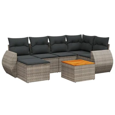 Produktbild von vidaXL 7-tlg. Garten-Sofagarnitur mit Kissen Grau Poly Rattan