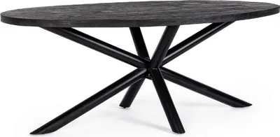 Produktbild von Casa Padrino Luxus Esstisch Schwarz 200 x 110 x H. 76 cm - Ovaler Küchentisch mit Massivholz Tischplatte und pulverbeschichteten Stahl Beinen - Esszimmer Möbel - Küchen Möbel - Luxus Möbel