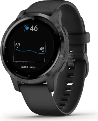 A close-up view of a black Garmin smartwatch displaying fitness data.