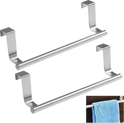 Produktbild von Badezimmer- und Küchenhalter für Handtuch - Edelstahl - Bohrlos - 2er Set - 23,5x6x - Schrank- und Schranktürhalter