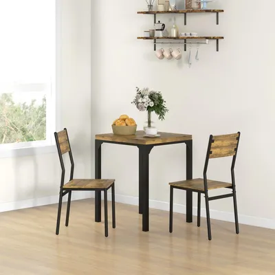 Produktbild von Sweiko 3-teilige Essgruppe, Esstisch-Set, 1 Tisch, 2 Stühle, MDF+Metall, Braun