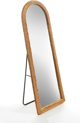 Zdjęcie produktu dla Lustro Kobolo lustro stojące - LIAM - z ramą wykonaną z wikliny - naturalne - pełnowymiarowe lustro duże nowoczesne salon garderoba stojące na podłodze