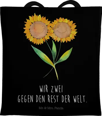 Produktbild von Mr. & Mrs. Panda Stoffbeutel Blume Sonnenblume - Schwarz - Geschenk, Lieblingsmensch, Freundin, Zusammen, totebag, Schultasche, Garten, Laptoptasche, Tote Bag, Tasche