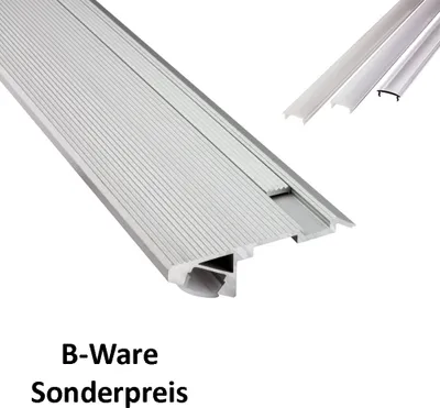 Produktbild von - T-STA 30° LED Alu Treppenprofil Treppenwinkel Profil Stufen silber 2m milky