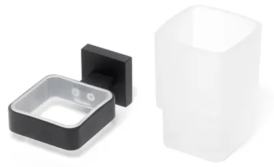 Produktbild von SAT BWAY Zahnputzbecher zur Wandmontage, Aluminium/Glas Schwarz matt