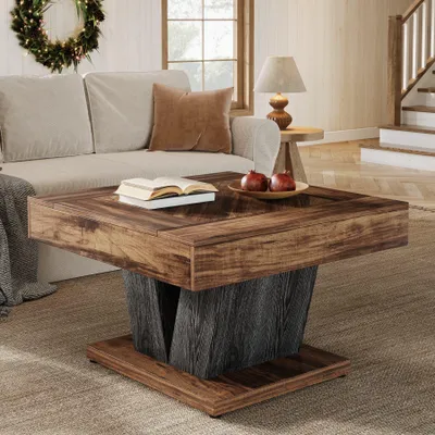 Produktbild von Moderner Couchtisch - Quadratischer Tisch - Wohnzimmertisch - Couchtisch - Akzenttisch - Rustikales Braun, Schwarz