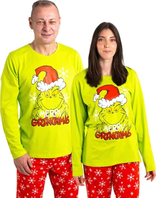 Produktbild von The Grinch Schlafanzug für Damen und Herren - Pyjama Set Langarm Oberteil mit Hose Grün/Rot L