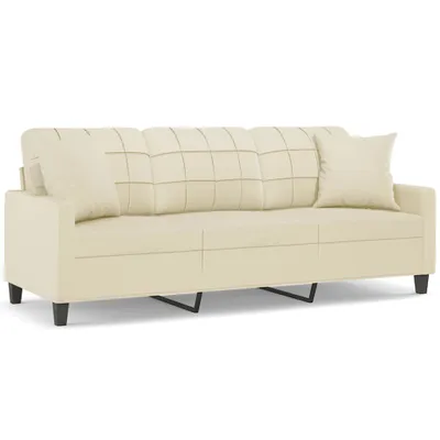 Produktbild von vidaXL 3-Sitzer-Sofa mit Zierkissen Creme 180 cm Kunstleder
