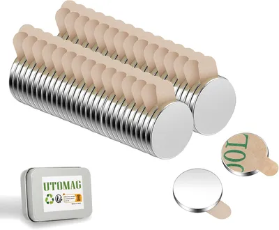 Obrázok produktu pre 60 kusov neodymových magnetov, samolepiacich, priemer 8 mm, hrúbka 1 mm – silné, malé, okrúhle magnety